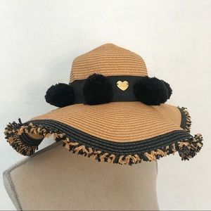 Large Betsey Johnson Pom Pom Sun Hat